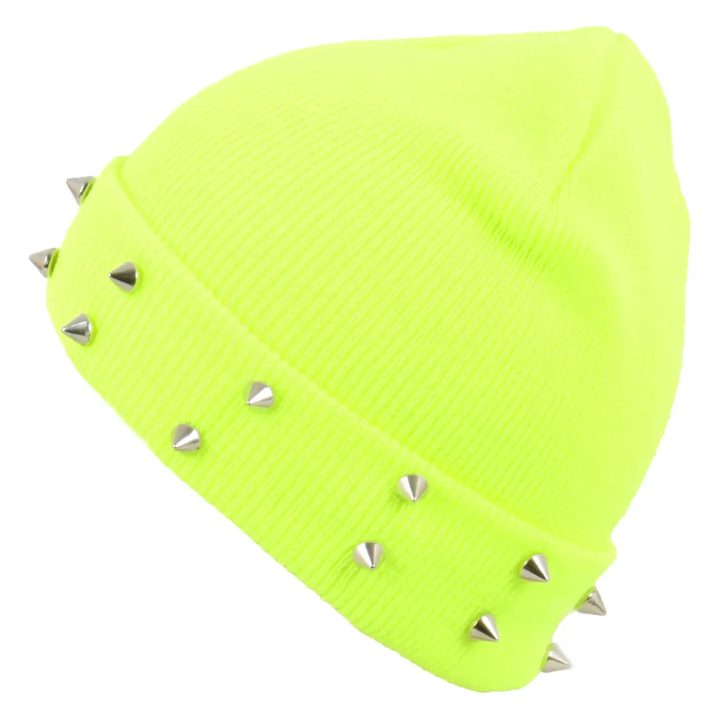 W240F Lime Hat Knitted Hat With Studs Beanie