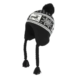 W172C Black Norwegian Knitted Winter Hat With Fleece Insulation Inside