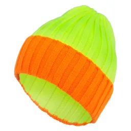 W244C Limonkowo-pomarańczowa Zimowa czapka z dzianiny neon