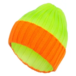 W244C Lime-Orange Winter Hat With Knitwear Neon