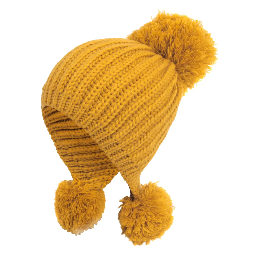 W221B Yellow A Warm Winter Hat With Knitwear With Pompon