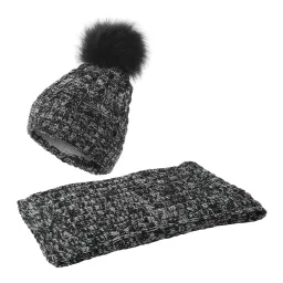 W364Dk Black Haker Women'S Winter Set Knitted Hat With Scarf