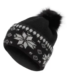 W331C Czarna Polar Fashion ciepła czapka zimowa wywijana beanie oryginalny design motyw śnieżki pompon