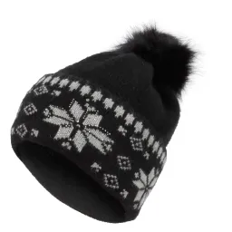 W331C Black Polar Fashion Warm Winter Hat Beanie Original Design Snowflake Pompon