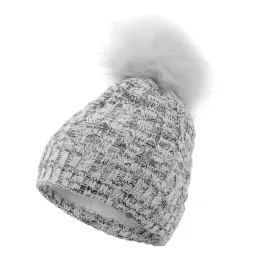 W364Ac Grey Haker Women'S Winter Hat With Knitwear And Pompon