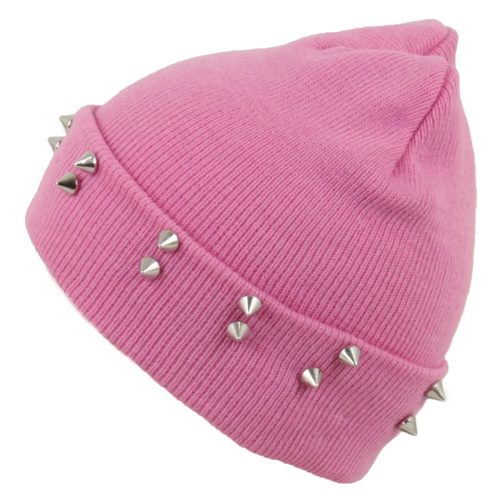 W240G Pink Hat Knitted Hat With Studs Beanie