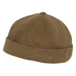 W464C Beżowa męska czapka bez daszka dokerka regulacja