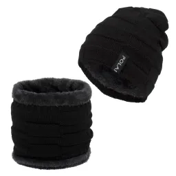 W394A Black Warm Winter Set Hat And Scarf With Polar Faux Fur Polar Fashion®